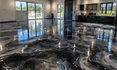 Illustrative dark metallic epoxy interior